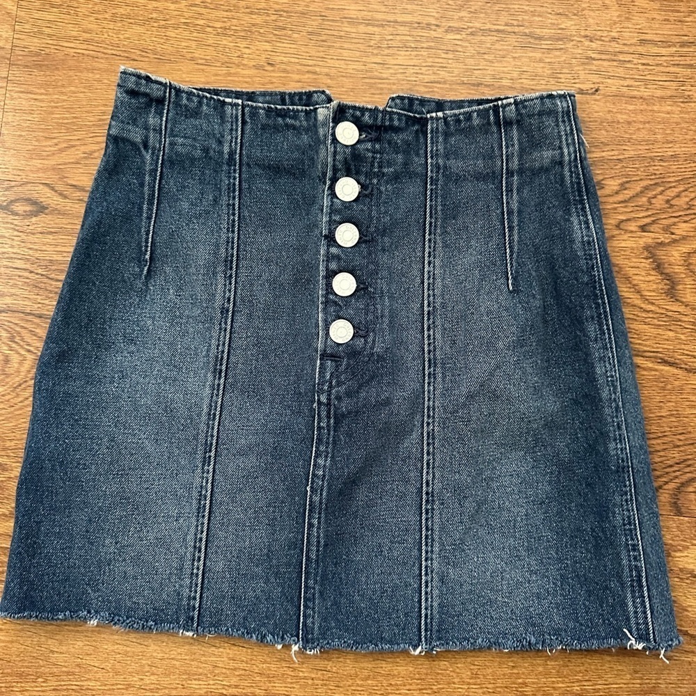 GRLFRND blue Denim Mini Jean Skirt 26 front buttons A line back zipper cotton
